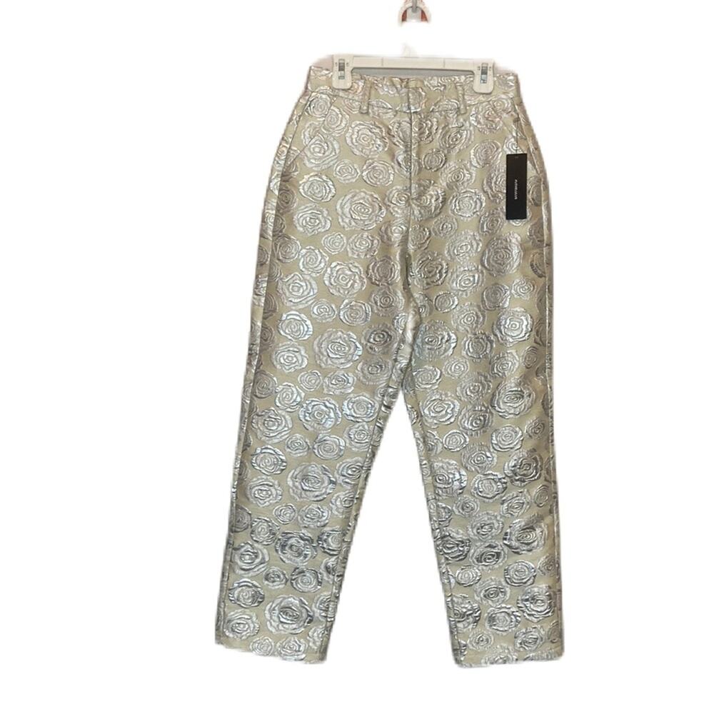 Lulu’s Bed of Roses Ivory Jacquard Floral Print Pants Size XS